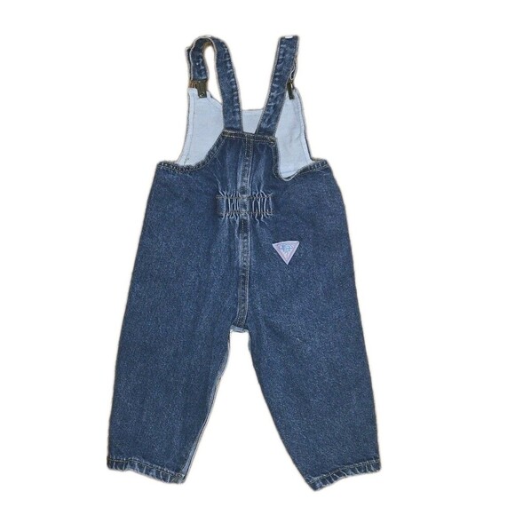 Vintage Guess Denim Overalls Leather Patch Clip Toddler Girl Boy 18 Months USA - Picture 6 of 9